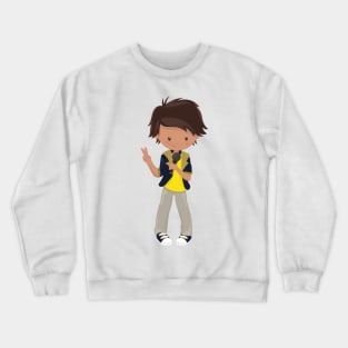 Rock Boy, Latino Boy, Microphone, Band Singer Crewneck Sweatshirt